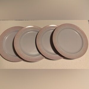 #H001 - Shabby Chic Melamine 11” Dinner Plates, Set of 4, White w/Pink Accents